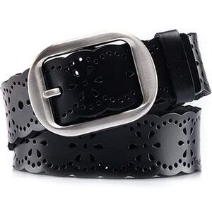 NWT Jasgood black leather Hollow Flower cutout belt